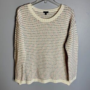 TALBOTS PETITE SPECKLED STRIPED KNIT COTTON BLEND PULLOVER SWEATER